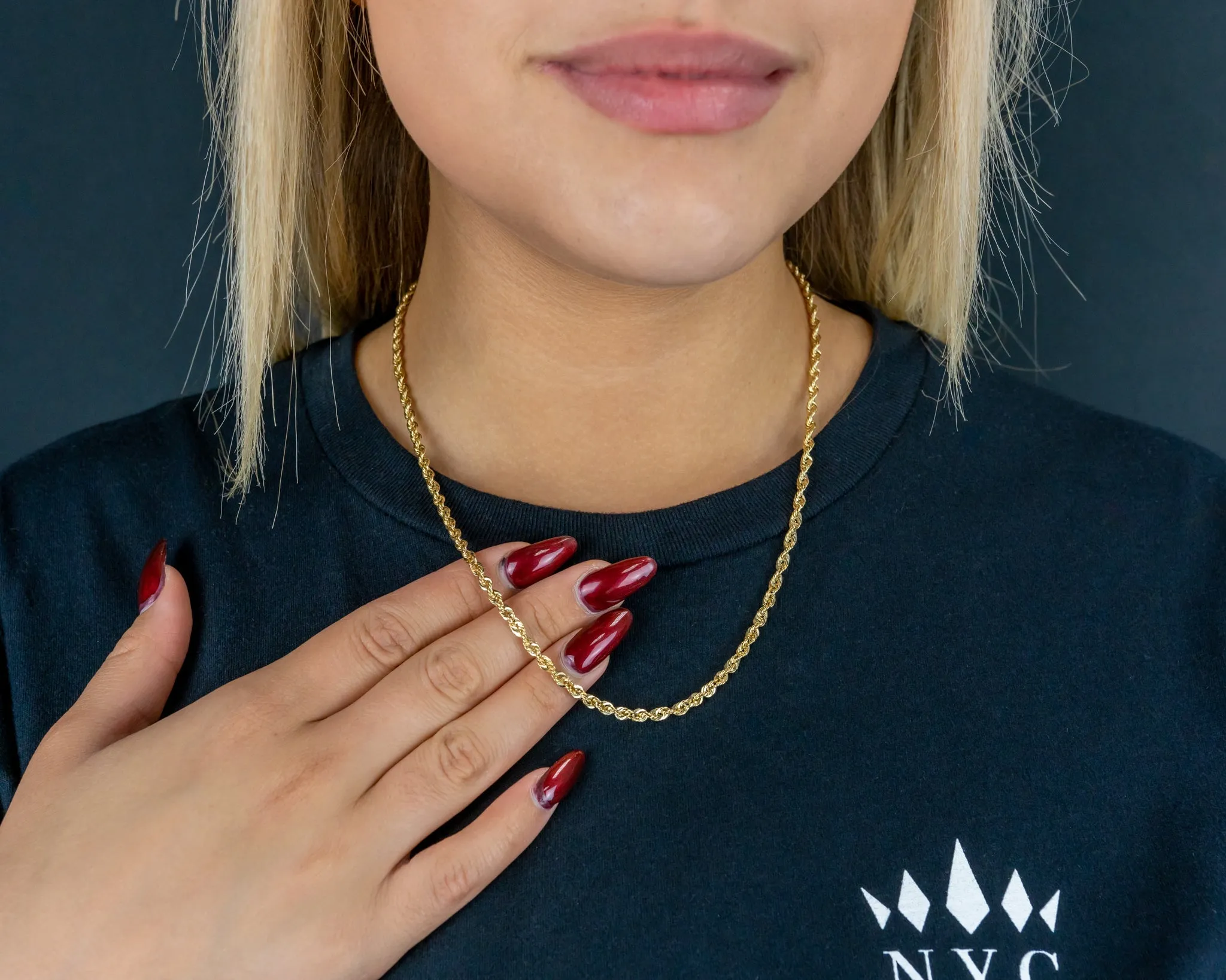 10K Yellow Gold Solid Rope Chain 3mm