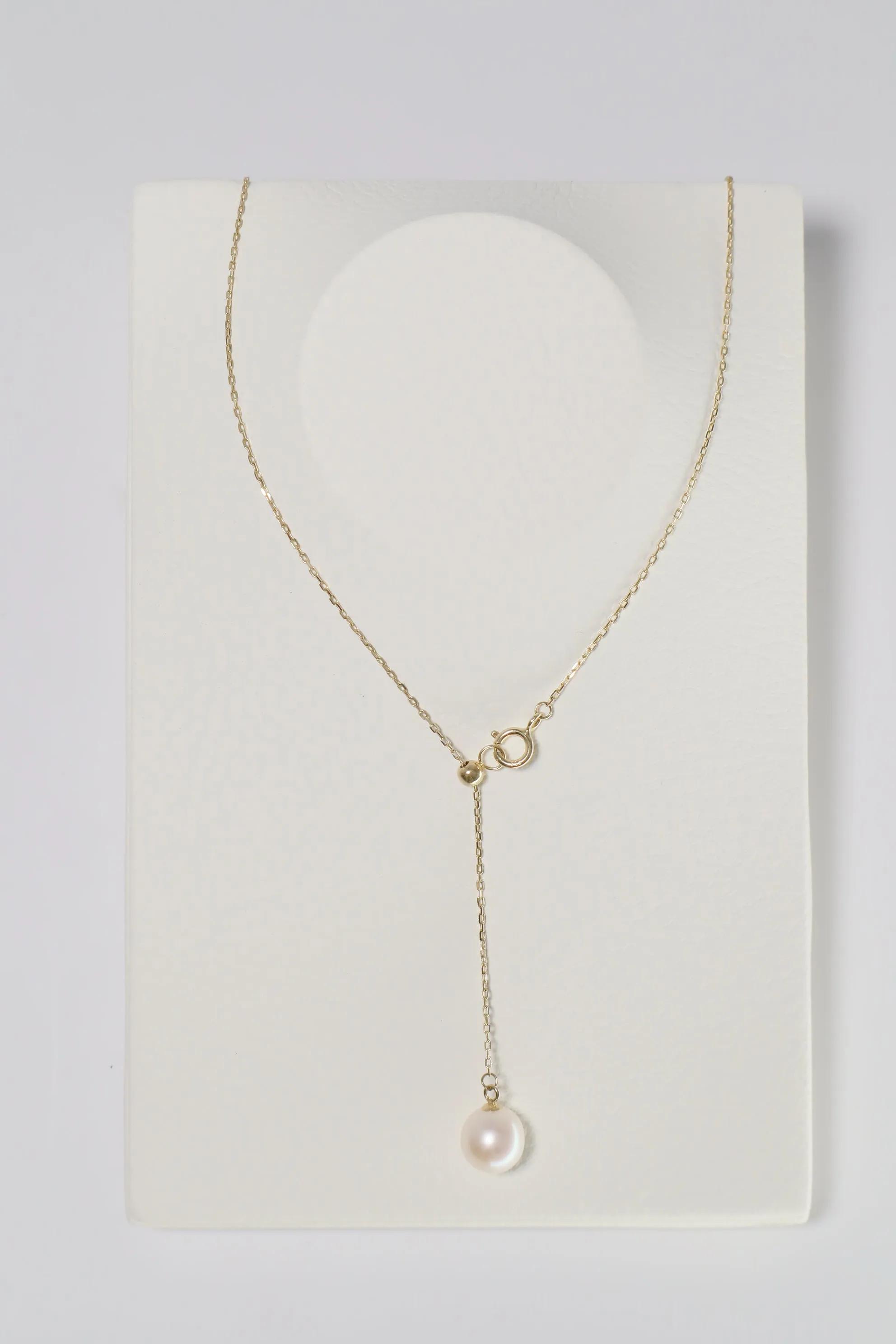 14K Solid Gold Natural Pearl Adjustable Chain Necklace