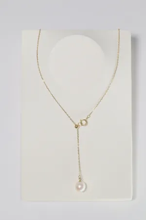 14K Solid Gold Natural Pearl Adjustable Chain Necklace