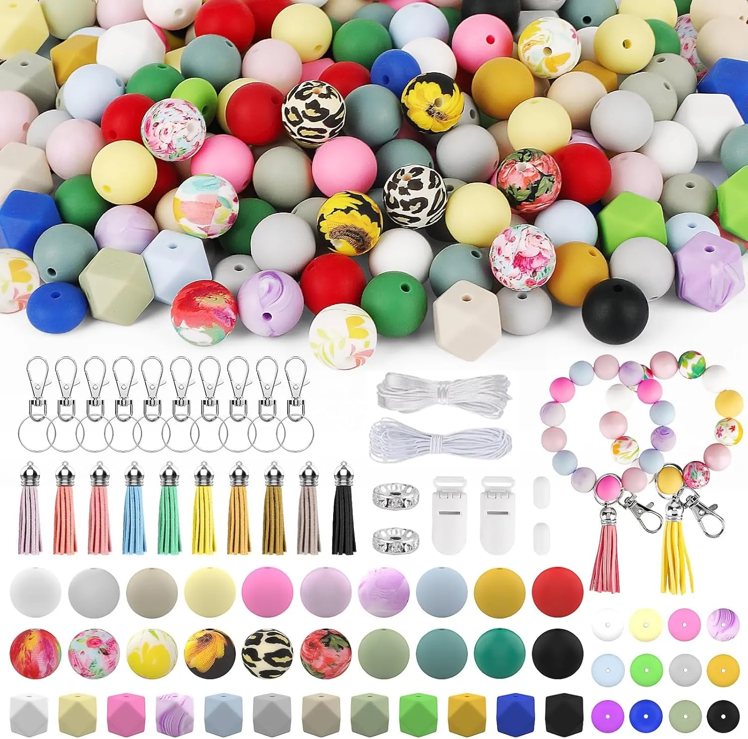 248Pcs Silicone Beads for Keychain Making Kit, 15Mm Silicone Beads Bulk, Multiple Styles & Colorful Rubber Beads for Keychains Making DIY Necklace Bracelet Jewelry Crafts