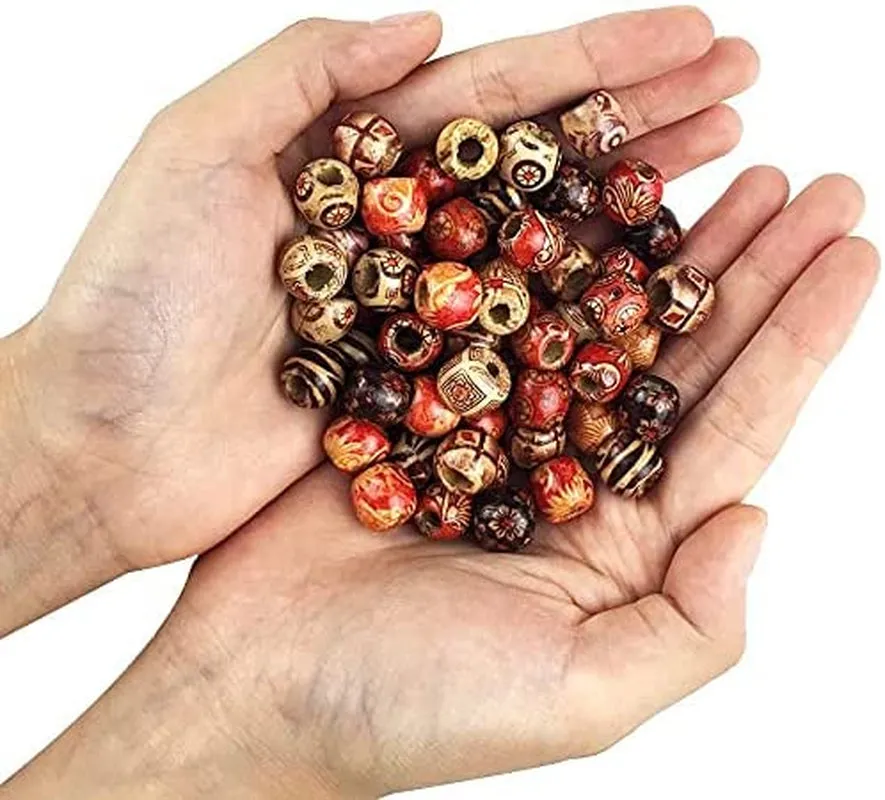 300Pcs 12Mm Painted Wooden Hair Beads, round Loose Wood Beads Bulk for Braids, African Beads for Hair, Jewelry Making, Craft DIY, Macrame Rosary Bracelet Necklace Making