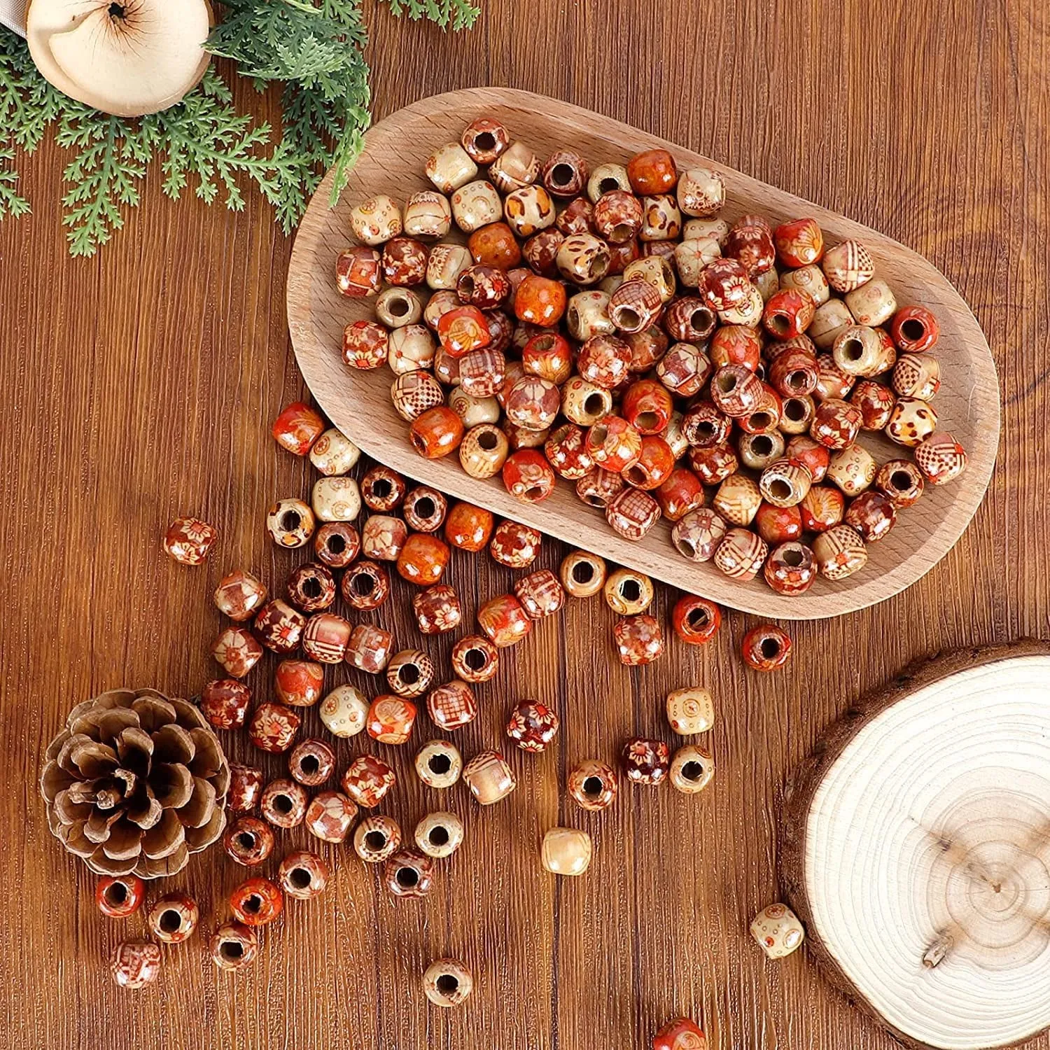 300Pcs 12Mm Painted Wooden Hair Beads, round Loose Wood Beads Bulk for Braids, African Beads for Hair, Jewelry Making, Craft DIY, Macrame Rosary Bracelet Necklace Making
