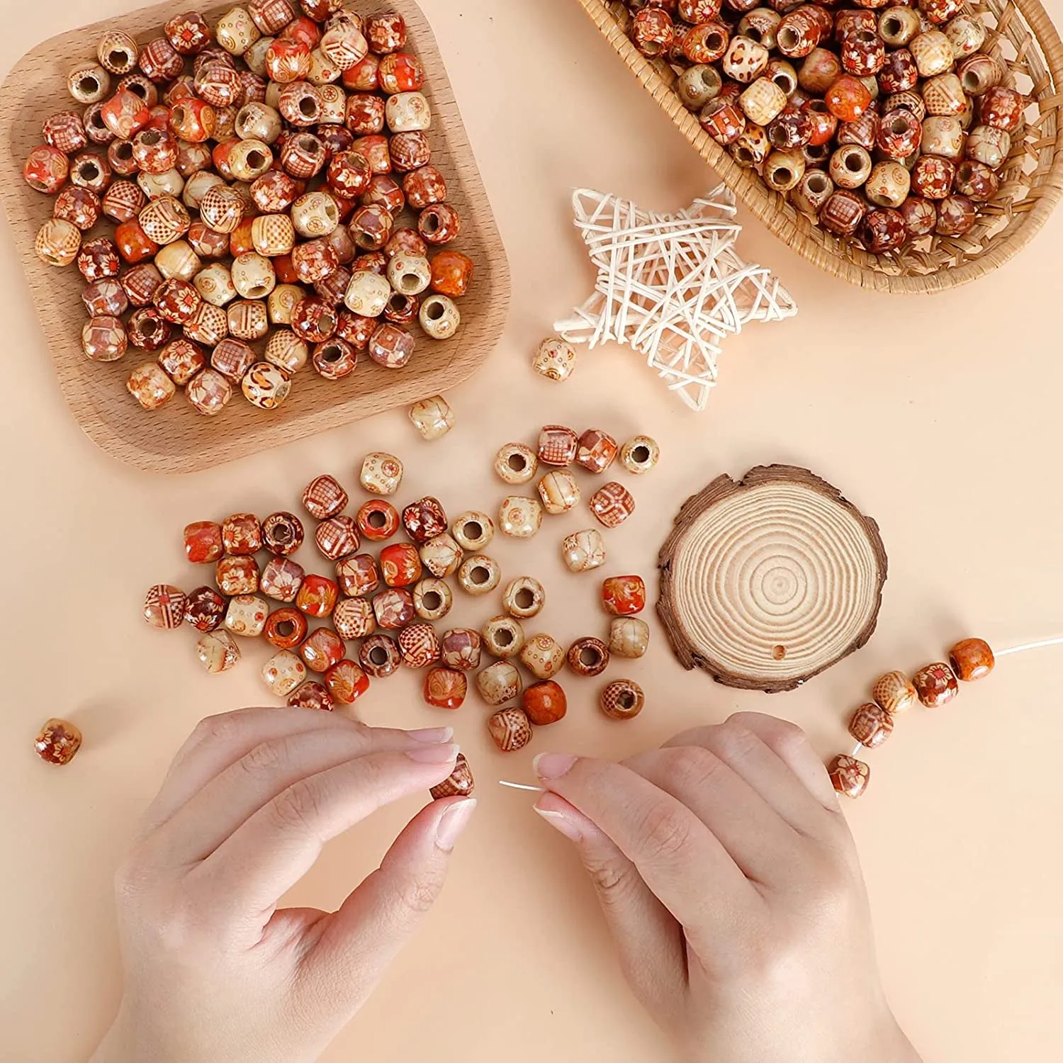 300Pcs 12Mm Painted Wooden Hair Beads, round Loose Wood Beads Bulk for Braids, African Beads for Hair, Jewelry Making, Craft DIY, Macrame Rosary Bracelet Necklace Making