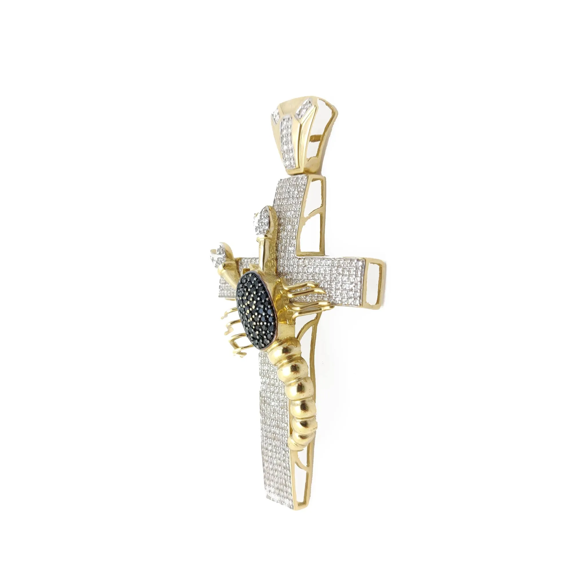 3D Iced-Out Scorpion Cross CZ Pendant (14K).