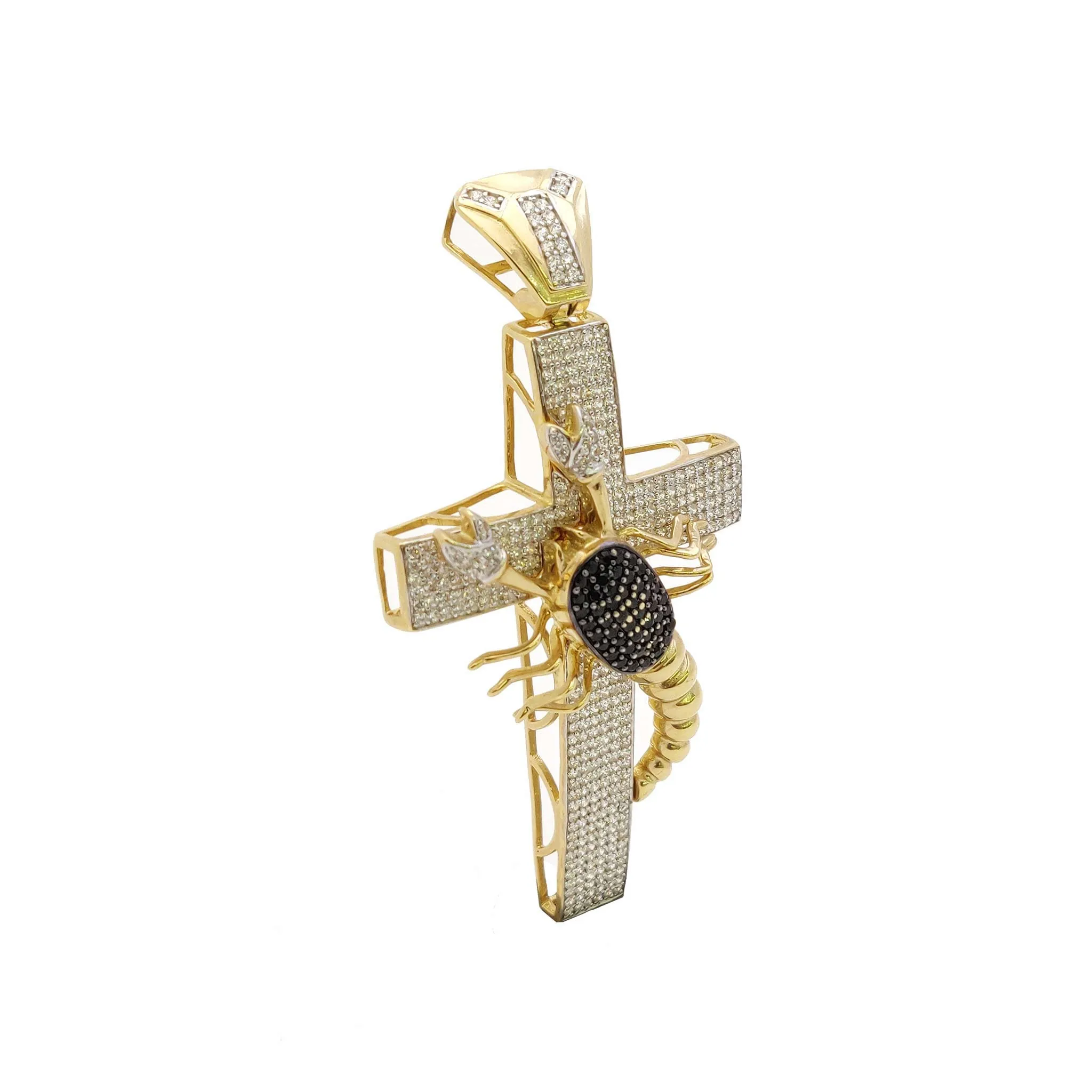 3D Iced-Out Scorpion Cross CZ Pendant (14K).