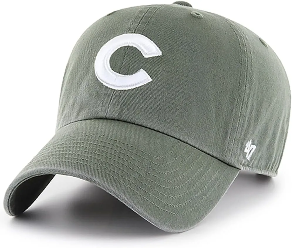 47 Brand MLB Moss Green Primary Logo Clean Up Adjustable Strap Baseball Cap Hat, Adult One Size Fits All