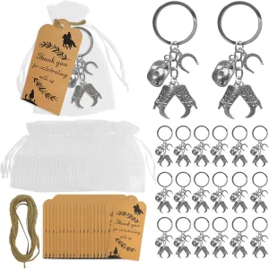 61Pcs Western Cowboy Party Favors, Hat Boot Horseshoe Themed Keychain, Organza Bag, Thank You Card and Rope Country Party Decorations, Western Gifts for Both Cowboys and Cowgirls