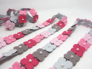 7/8 Inch Gray Felt Flower with Pearl Embroidered on Velvet Ribbon|Sewing|Quilting|Craft Supplies|Hair Accessories|Necklace DIY|Costumes