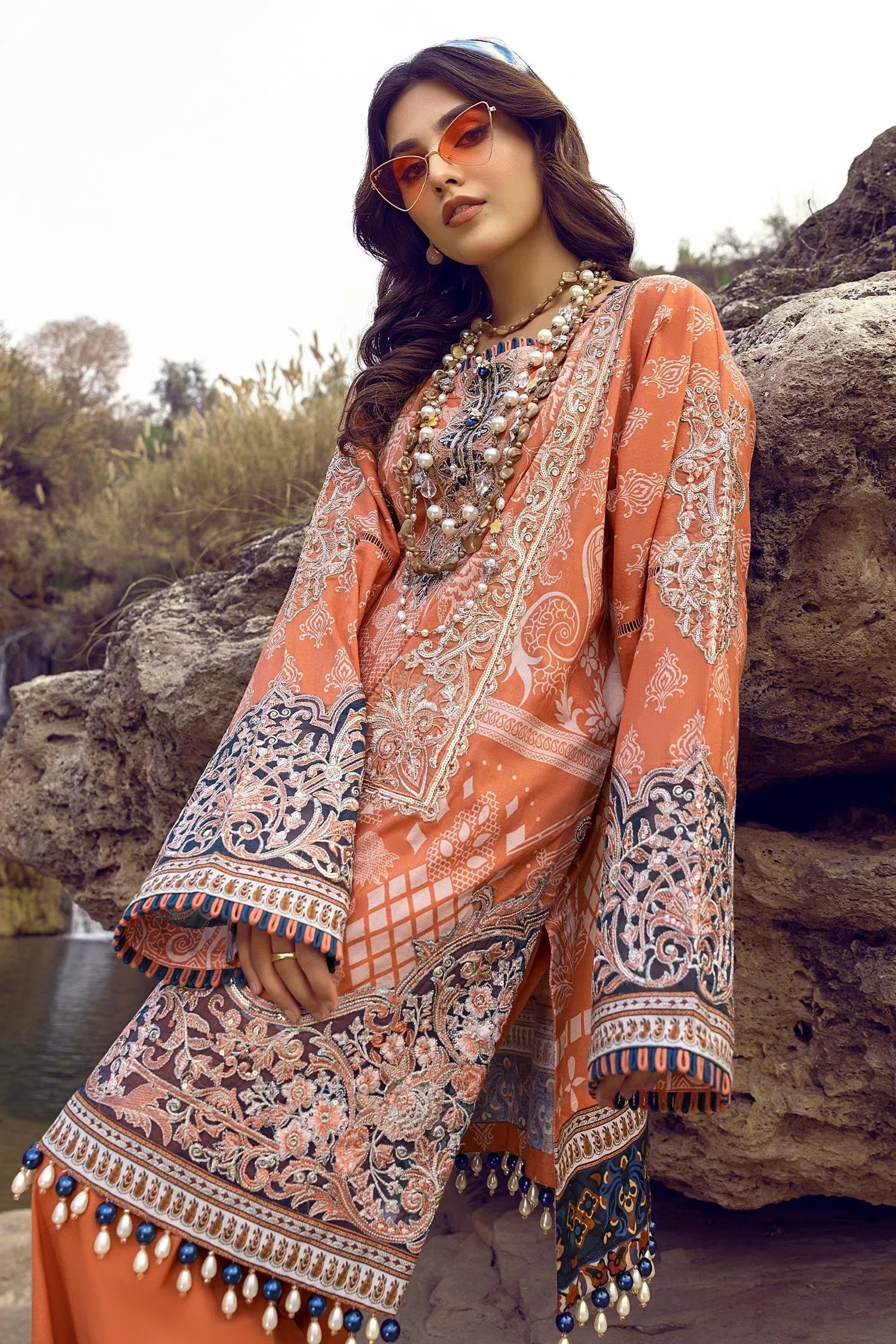 Adan's Libas Wadi-e-Soan Lawn Collection Peachy Punch -04