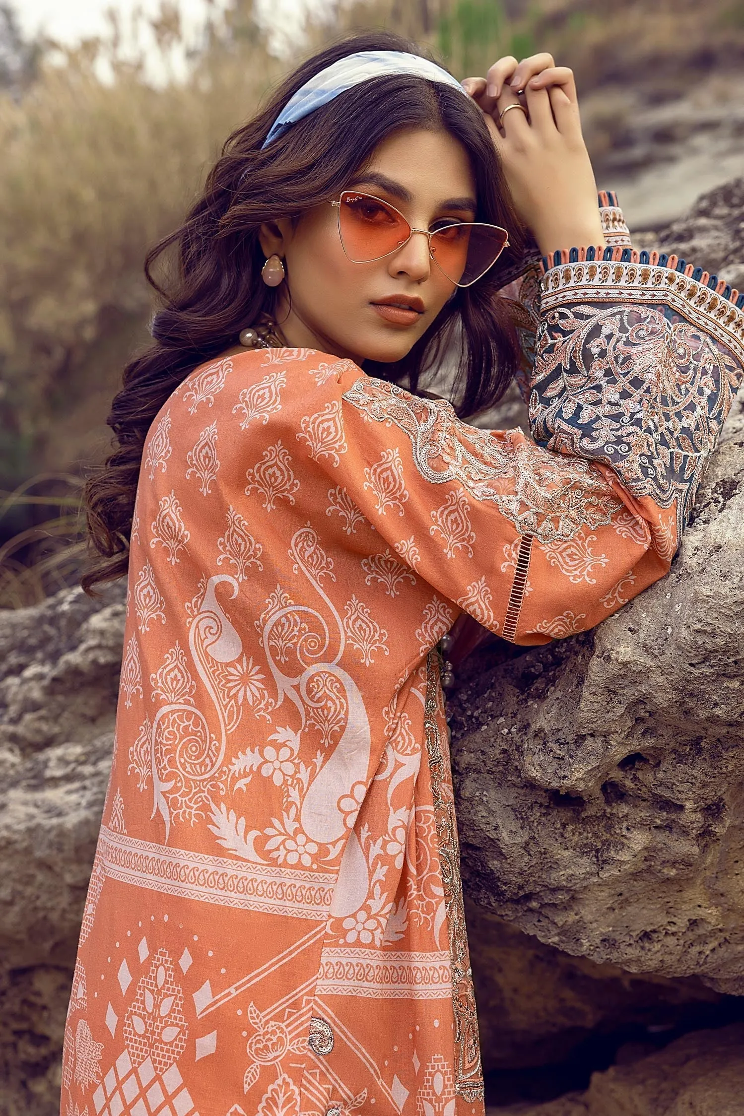 Adan's Libas Wadi-e-Soan Lawn Collection Peachy Punch -04