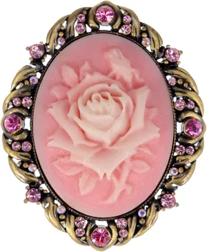 Alilang Vintage Inspired Antique Reproduct Rose Pink Crystal Flower Cameo Pin Brooch