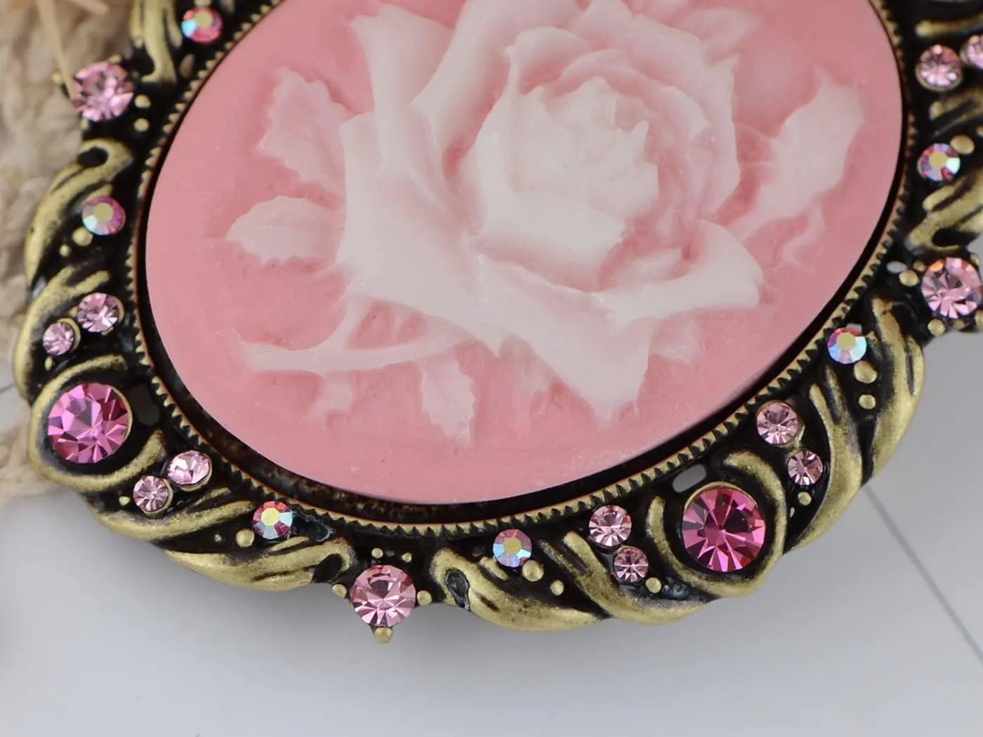 Alilang Vintage Inspired Antique Reproduct Rose Pink Crystal Flower Cameo Pin Brooch