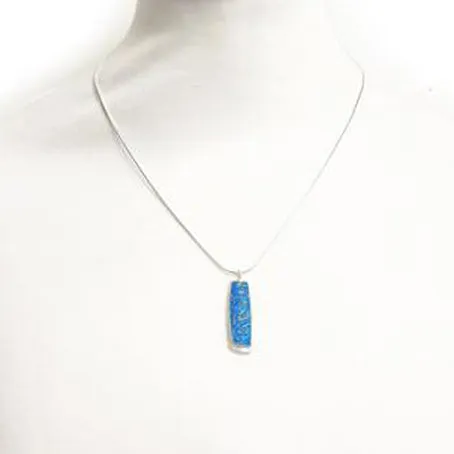 Aluminium and silver double rectangular pendant - petrol blue