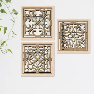 BANGERZ Elegant Wooden Frame Mirror Wall Decor for Bedroom and Living Room - Full Panel Wood Mirrors for Home Art Decoration (Vintage 3)