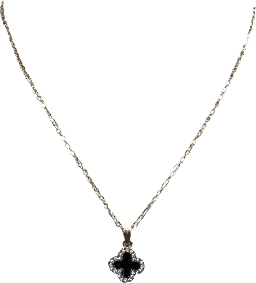 Black /gold Crystal Clover Necklace in Tulle Gift Bag