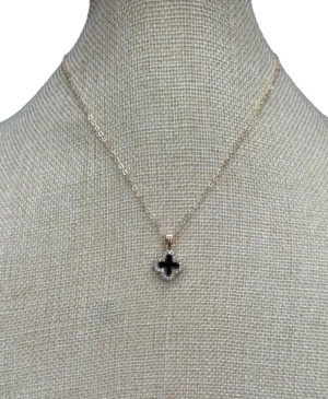 Black /gold Crystal Clover Necklace in Tulle Gift Bag
