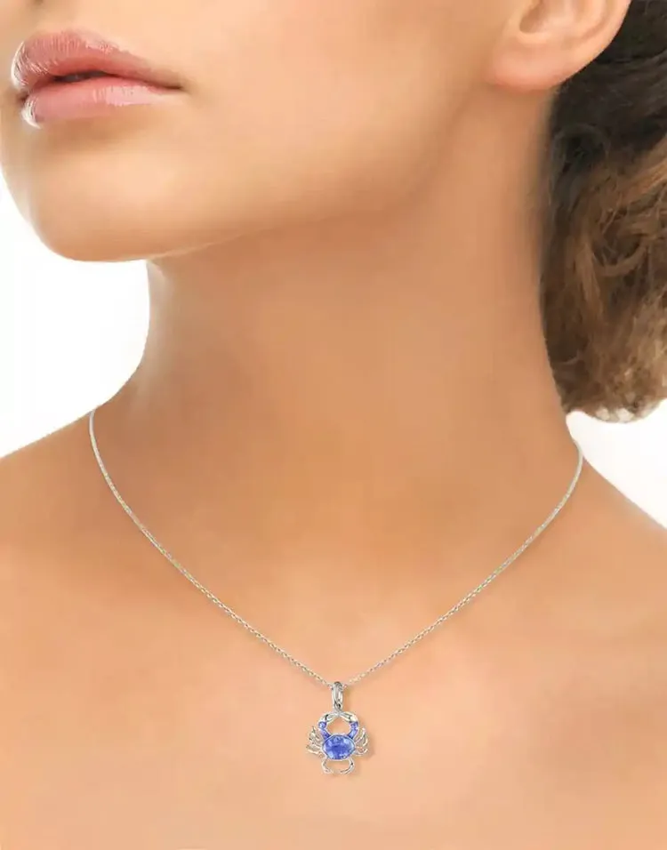 Blue Crab Necklace, Sterling and Enamel