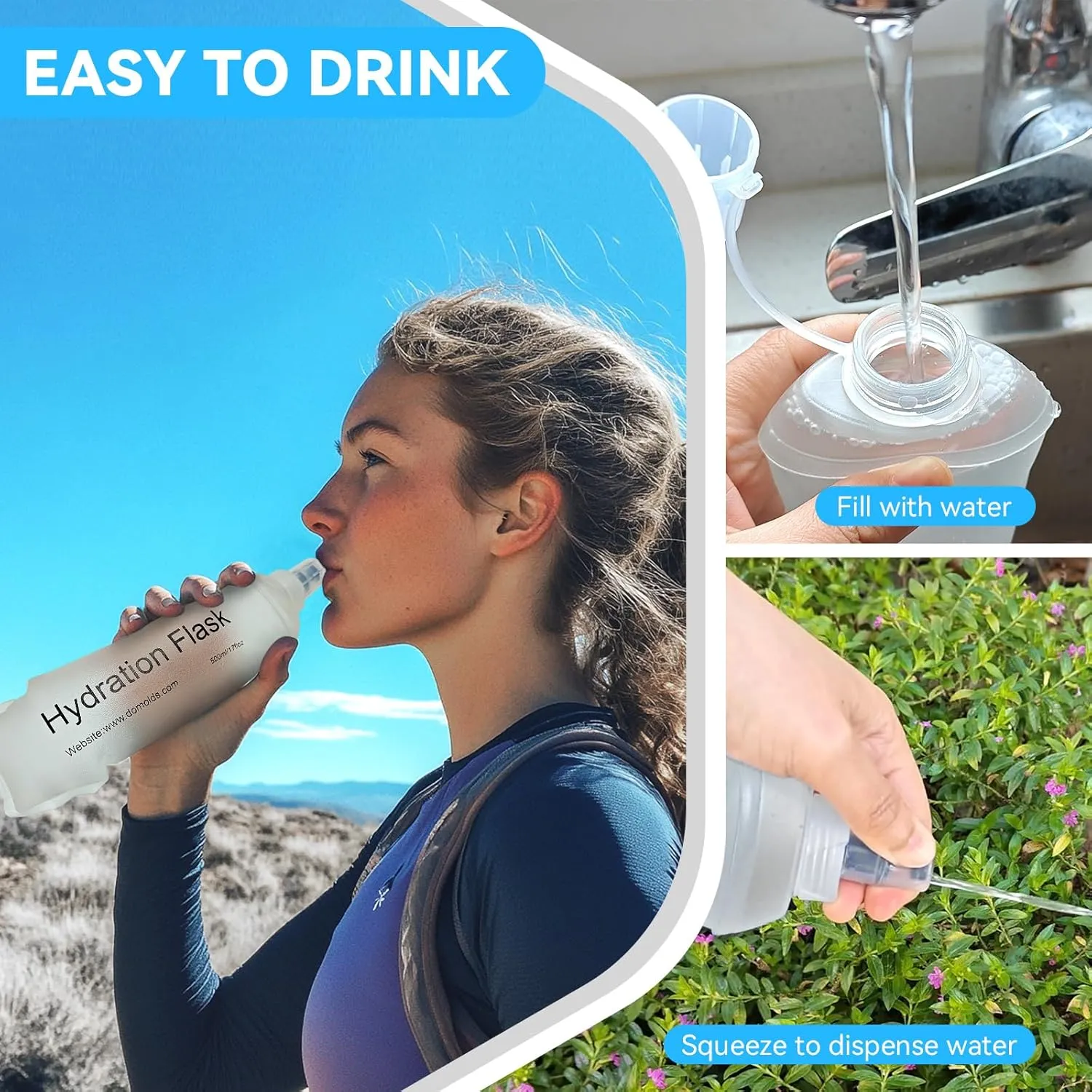 Buite 250ML Soft Flask, Portable TPU Soft Flask Running Bottles for Running Vest, Hydration Pack - Ideal for Hiking Cycling ClimbingGray)