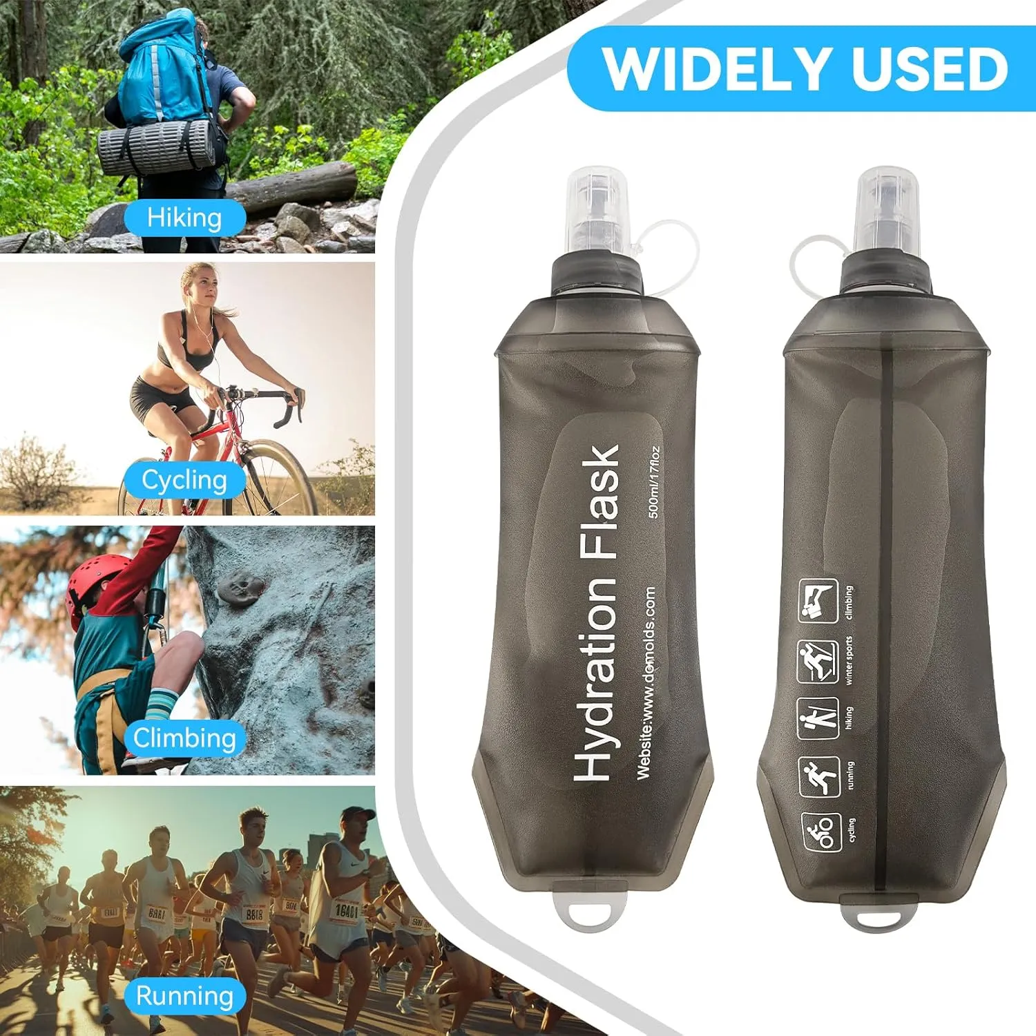 Buite 250ML Soft Flask, Portable TPU Soft Flask Running Bottles for Running Vest, Hydration Pack - Ideal for Hiking Cycling ClimbingGray)