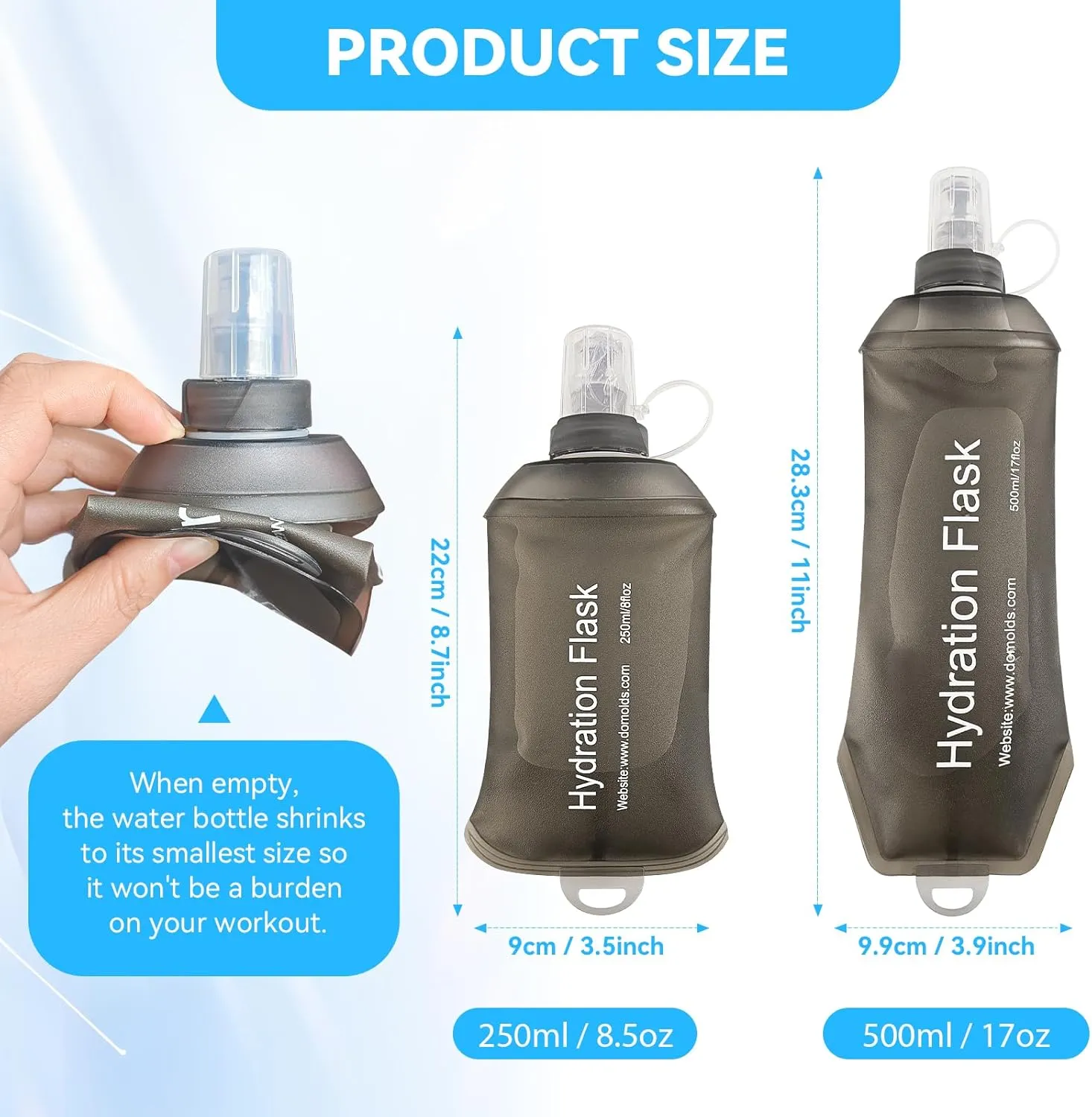 Buite 250ML Soft Flask, Portable TPU Soft Flask Running Bottles for Running Vest, Hydration Pack - Ideal for Hiking Cycling ClimbingGray)