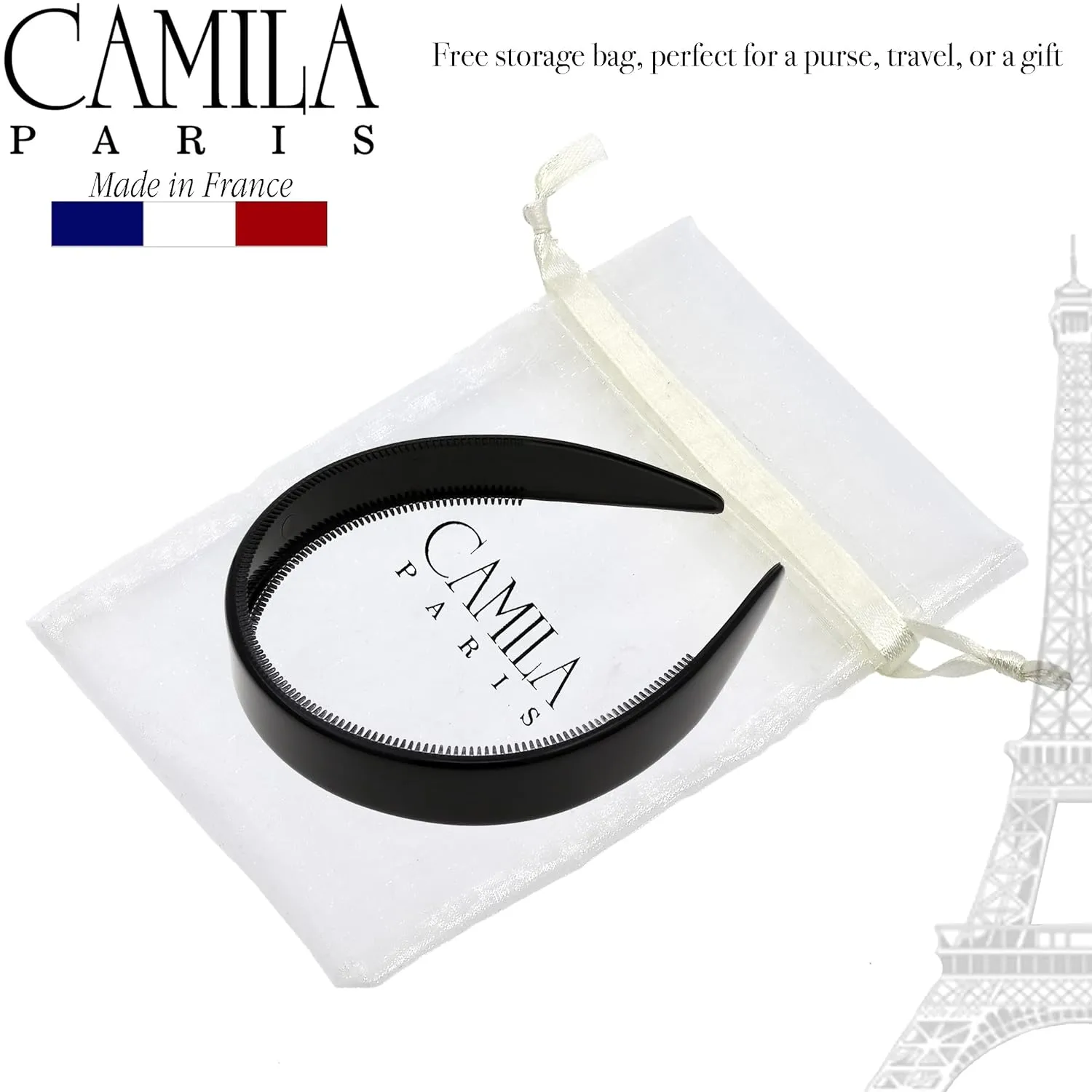 Camila Paris CP3013 French Fashion Headband for Women, Very Flexible with Teeth for Strong Hold Grip, Women's Hairband, No Slip Durable Styling Girls Hair Accessories, Made in France with Cellulose