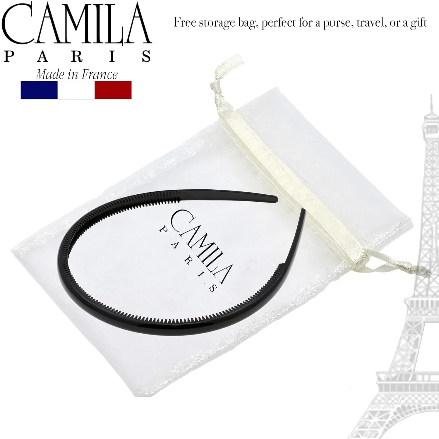 Camila Paris CP3455 French Fashion Headband for Women, Very Flexible with Teeth for Strong Hold Grip, Women's Hairband, No Slip Durable Styling Girls Hair Accessories, Made in France with Cellulose