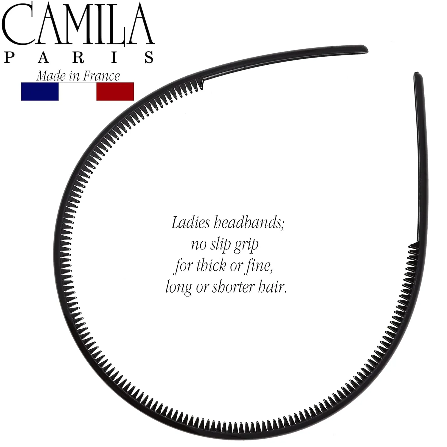 Camila Paris CP3455 French Fashion Headband for Women, Very Flexible with Teeth for Strong Hold Grip, Women's Hairband, No Slip Durable Styling Girls Hair Accessories, Made in France with Cellulose