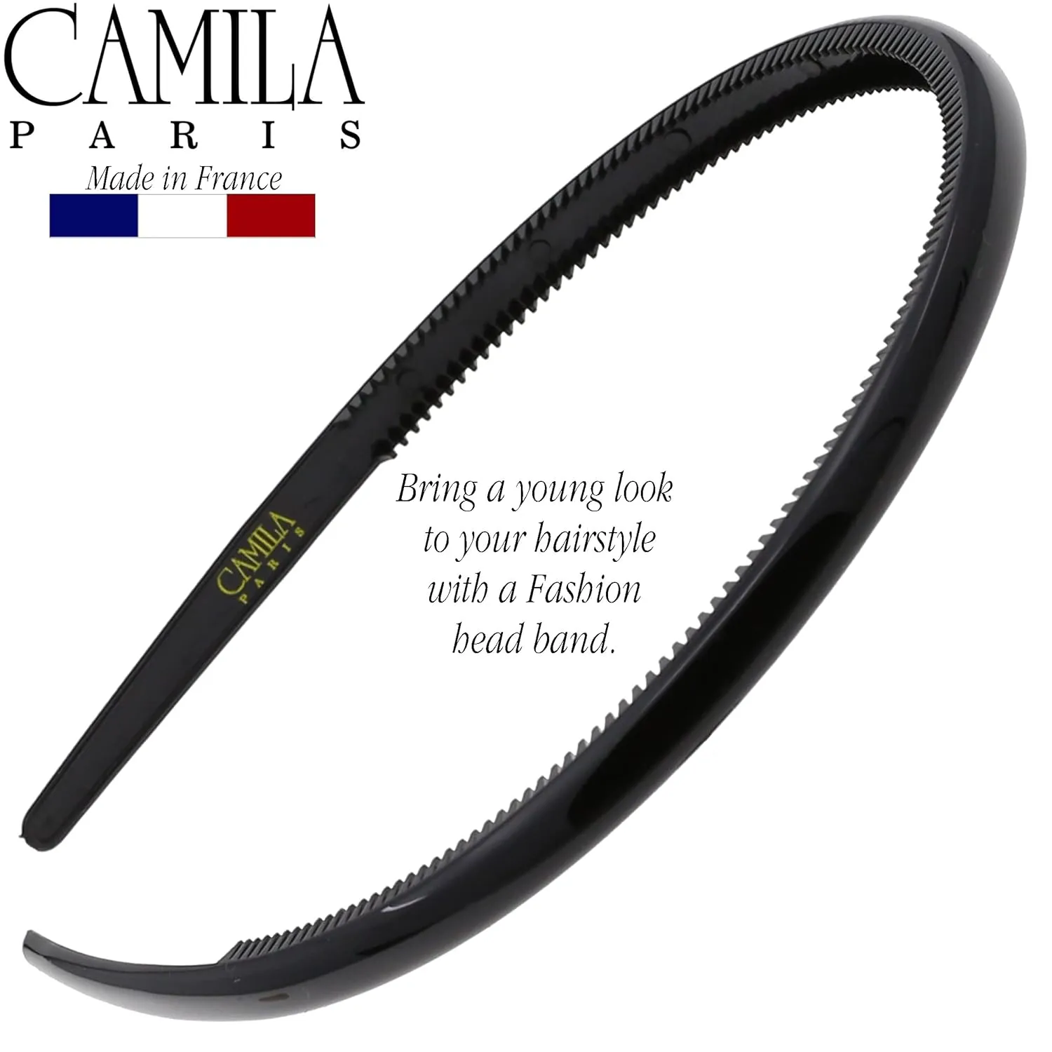 Camila Paris CP3455 French Fashion Headband for Women, Very Flexible with Teeth for Strong Hold Grip, Women's Hairband, No Slip Durable Styling Girls Hair Accessories, Made in France with Cellulose