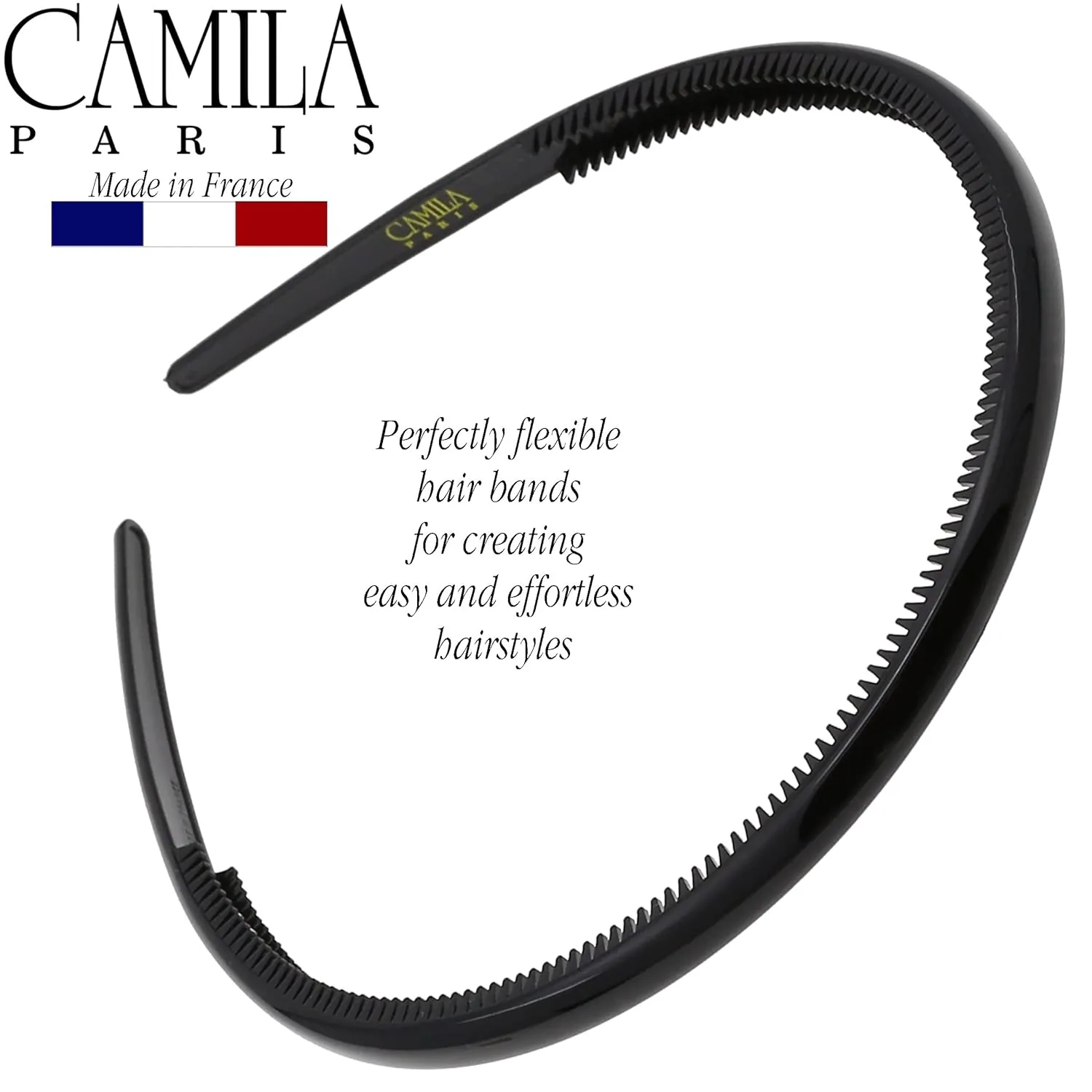 Camila Paris CP3455 French Fashion Headband for Women, Very Flexible with Teeth for Strong Hold Grip, Women's Hairband, No Slip Durable Styling Girls Hair Accessories, Made in France with Cellulose