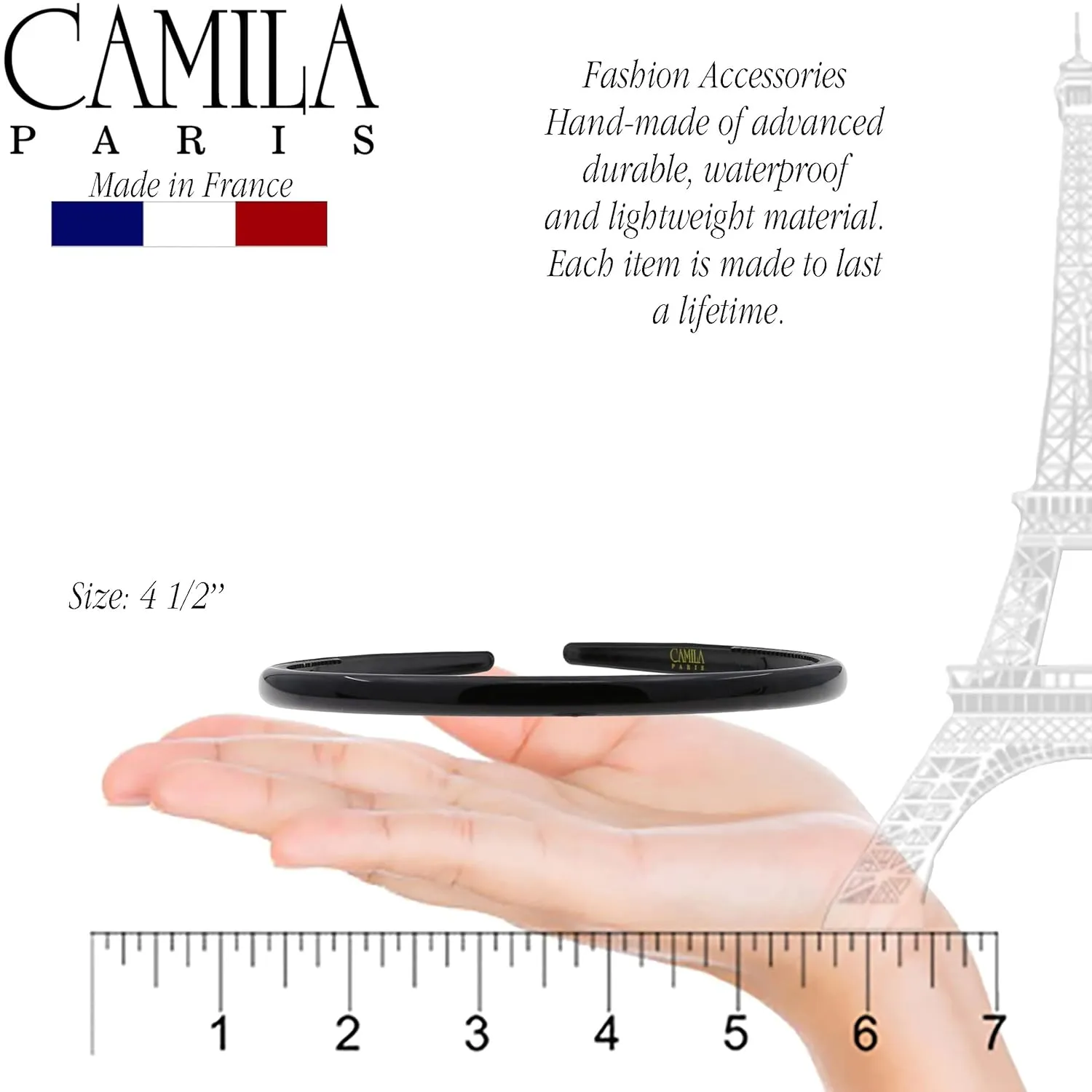 Camila Paris CP3455 French Fashion Headband for Women, Very Flexible with Teeth for Strong Hold Grip, Women's Hairband, No Slip Durable Styling Girls Hair Accessories, Made in France with Cellulose