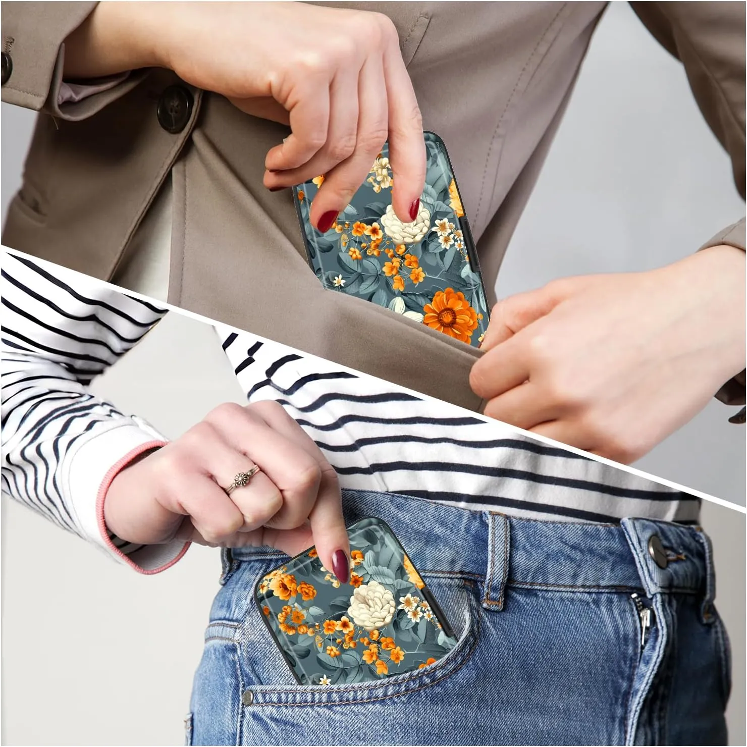 Card Holder Credit Cards Holder for Women RFID wallet women Business Card Holder Wallet Mini Aluminum Card Wallet RFID Blocking Slim Metal Hard Card for Women, Artistic Flower