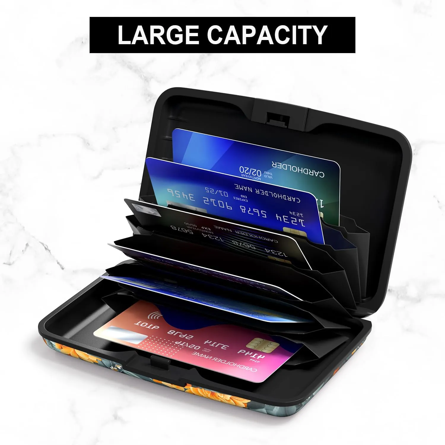 Card Holder Credit Cards Holder for Women RFID wallet women Business Card Holder Wallet Mini Aluminum Card Wallet RFID Blocking Slim Metal Hard Card for Women, Artistic Flower