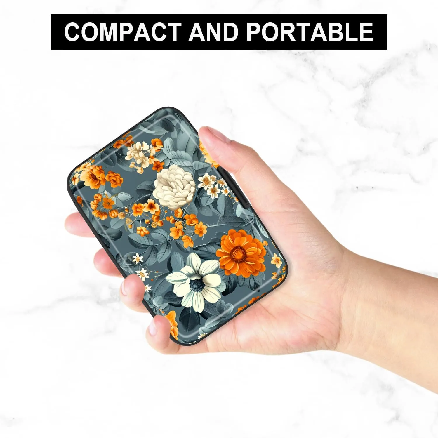 Card Holder Credit Cards Holder for Women RFID wallet women Business Card Holder Wallet Mini Aluminum Card Wallet RFID Blocking Slim Metal Hard Card for Women, Artistic Flower