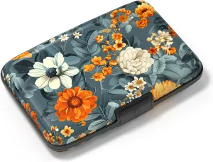 Card Holder Credit Cards Holder for Women RFID wallet women Business Card Holder Wallet Mini Aluminum Card Wallet RFID Blocking Slim Metal Hard Card for Women, Artistic Flower