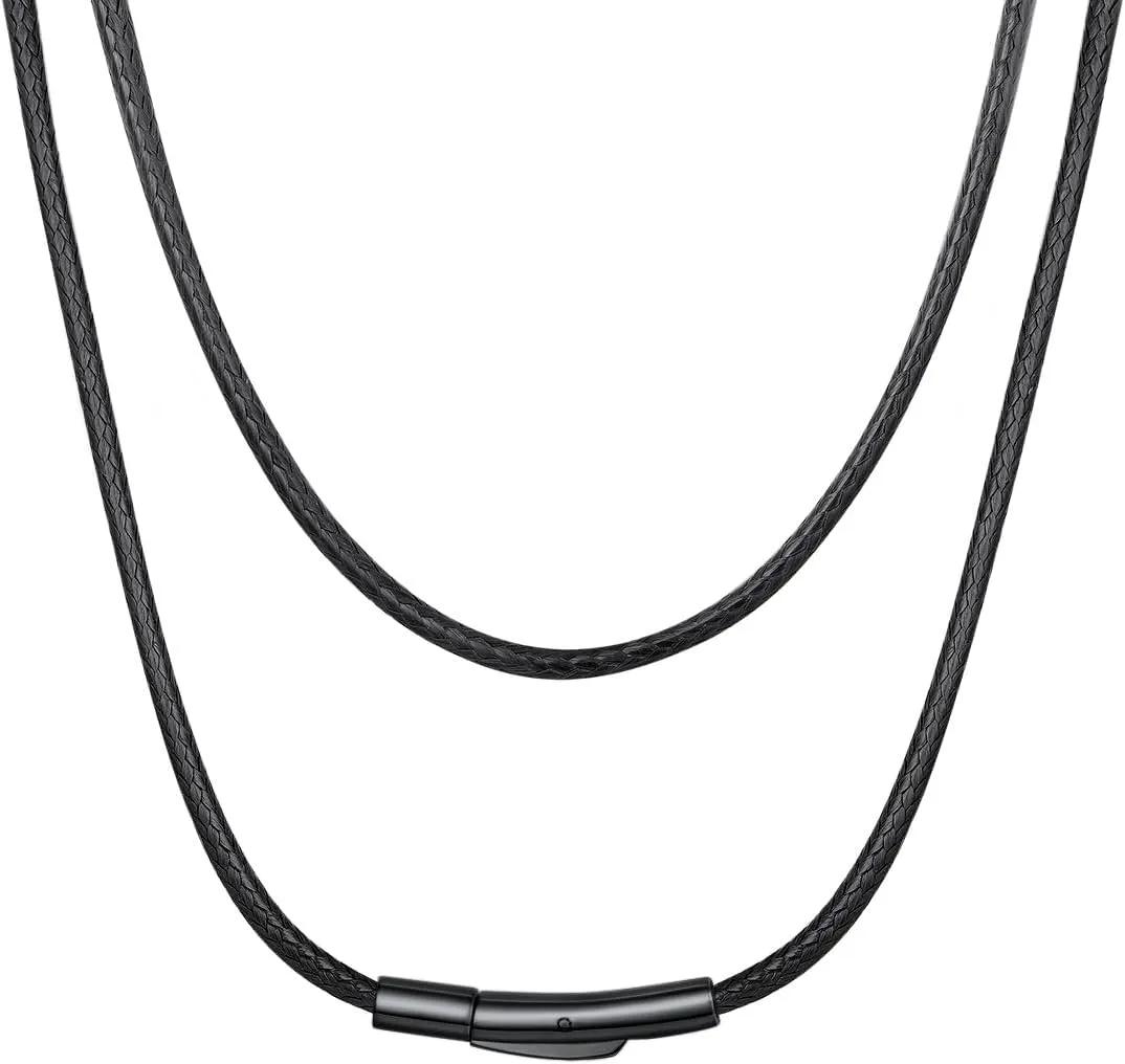 ChainsHouse Waterproof Braided Leather Cord Chain Necklace, Men Women DIY Woven Wax Rope Chain for Pendant, Customize Available, 2/3mm Width, 16" 18" 20" 22" 24" 26" 28" 30" Length(with Gift Box)
