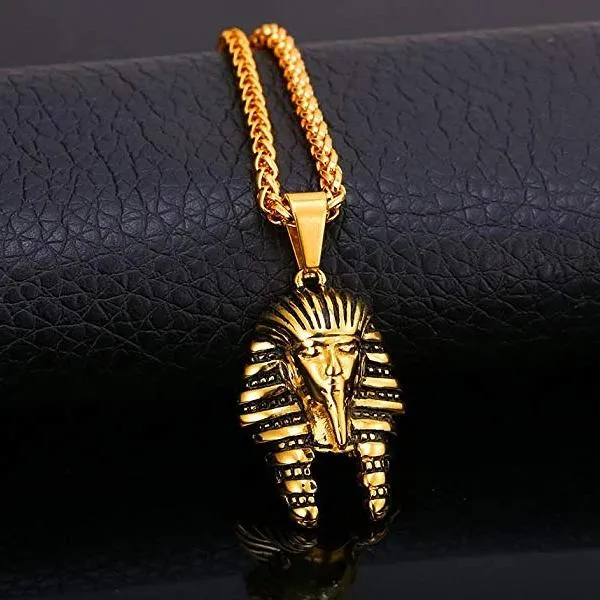 Classy Men Gold Egyptian Pharaoh Pendant Necklace
