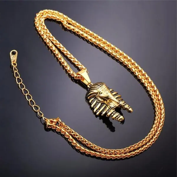 Classy Men Gold Egyptian Pharaoh Pendant Necklace