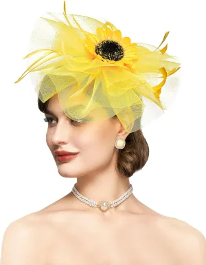 Coucoland Sunflower Hat Fascinators for Women - Flower Floral Church Tea Party Derby Hats Fascinator Headband