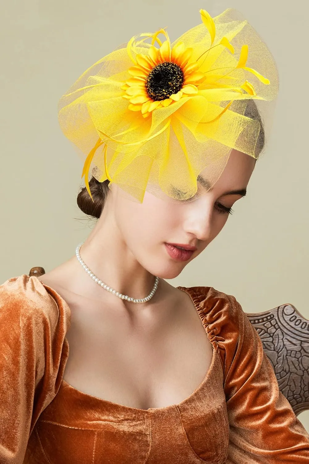 Coucoland Sunflower Hat Fascinators for Women - Flower Floral Church Tea Party Derby Hats Fascinator Headband