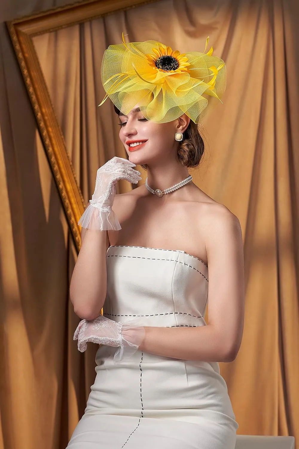 Coucoland Sunflower Hat Fascinators for Women - Flower Floral Church Tea Party Derby Hats Fascinator Headband