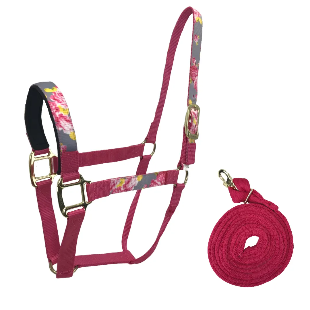 Derby Originals Patterned Nylon Padded Horse Halters with Matching 10’ Soft Grip Lead Rope - 6 Month Warranty