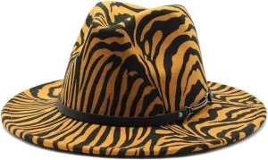 DHAEY European and American Fashion Woolen Top Hat Men and Women New Striped Jazz Hat Autumn and Winter Zebra-Stripe Felt Hat Luopan Caps & Hats (Color : Khaki, Size : 56-58cm)
