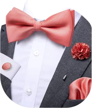 Dubulle Bowtie for Men Paisley Floral Mens Pretied Bowtie and Lapel Pin Set Pocket Square Cufflinks Wedding