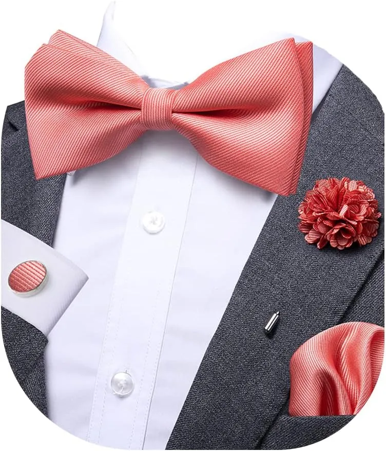 Dubulle Bowtie for Men Paisley Floral Mens Pretied Bowtie and Lapel Pin Set Pocket Square Cufflinks Wedding