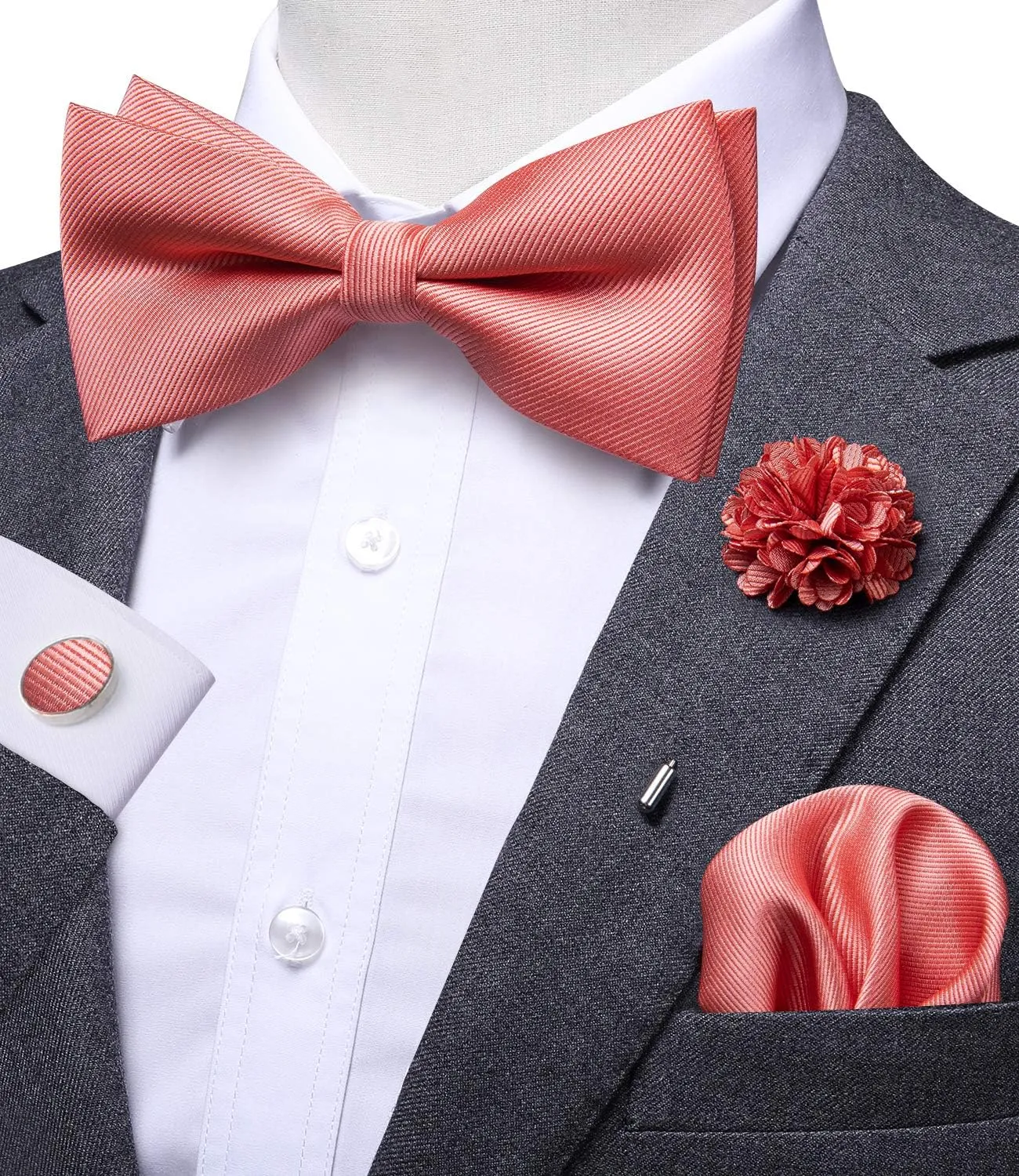 Dubulle Bowtie for Men Paisley Floral Mens Pretied Bowtie and Lapel Pin Set Pocket Square Cufflinks Wedding