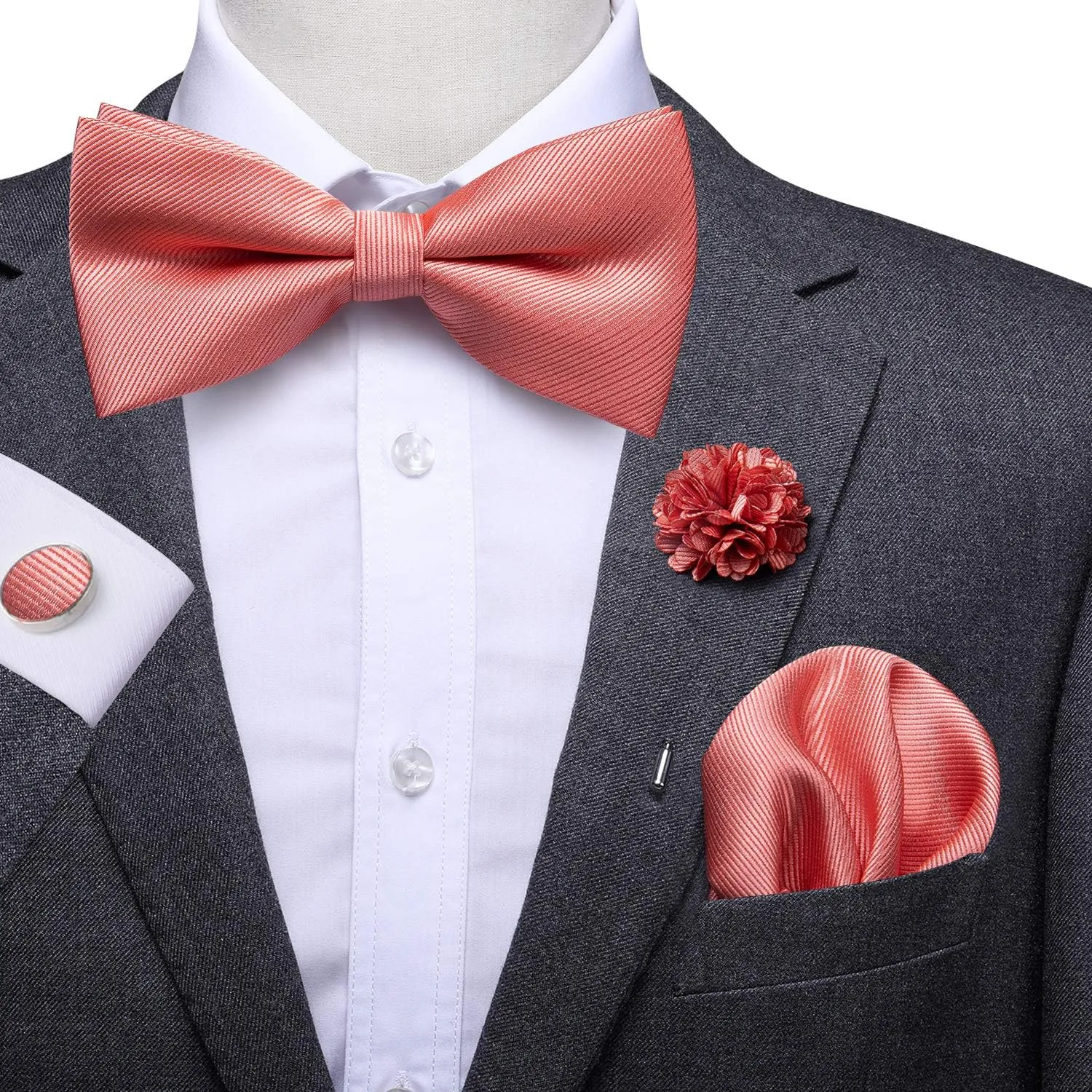 Dubulle Bowtie for Men Paisley Floral Mens Pretied Bowtie and Lapel Pin Set Pocket Square Cufflinks Wedding