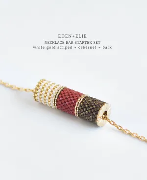 EDEN   ELIE Necklace Bar 3 bead starter set - bark   cabernet   white gold striped