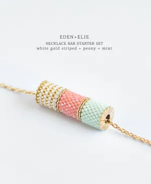 EDEN   ELIE Necklace Bar 3 bead starter set - mint   peony   white gold striped