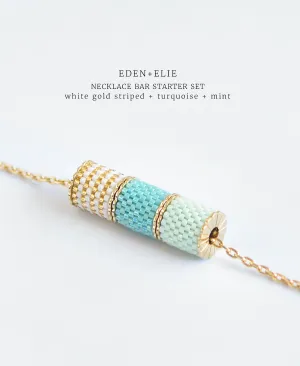 EDEN   ELIE Necklace Bar 3 bead starter set - mint   turquoise   white gold striped