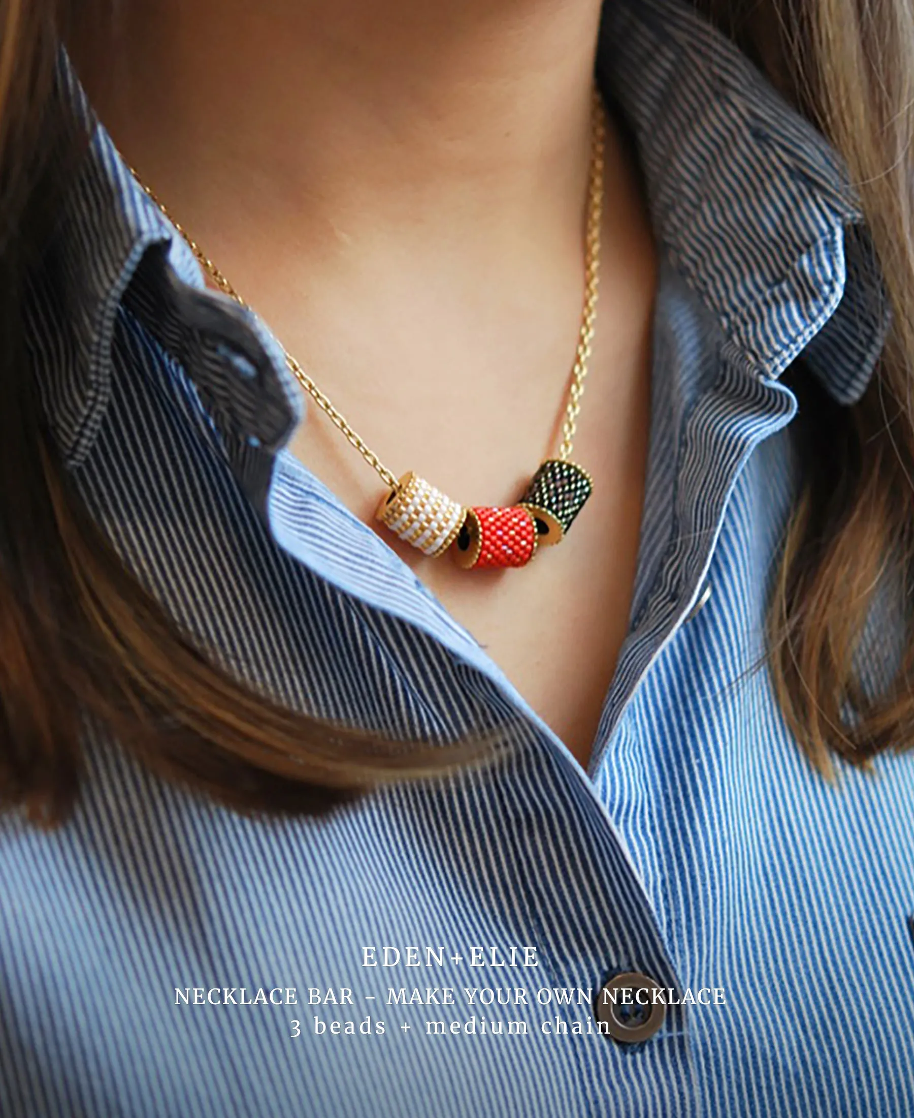EDEN   ELIE Necklace Bar 3 bead starter set - mint   turquoise   white gold striped